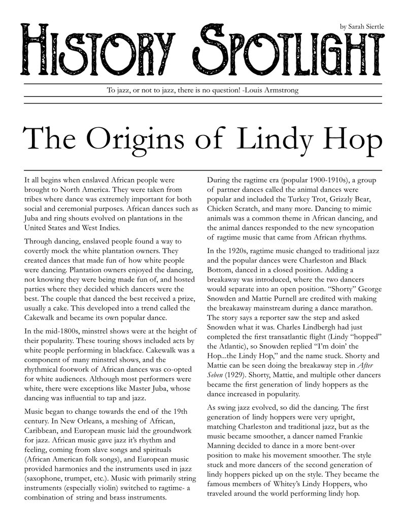 The Origins of Lindy Hop
