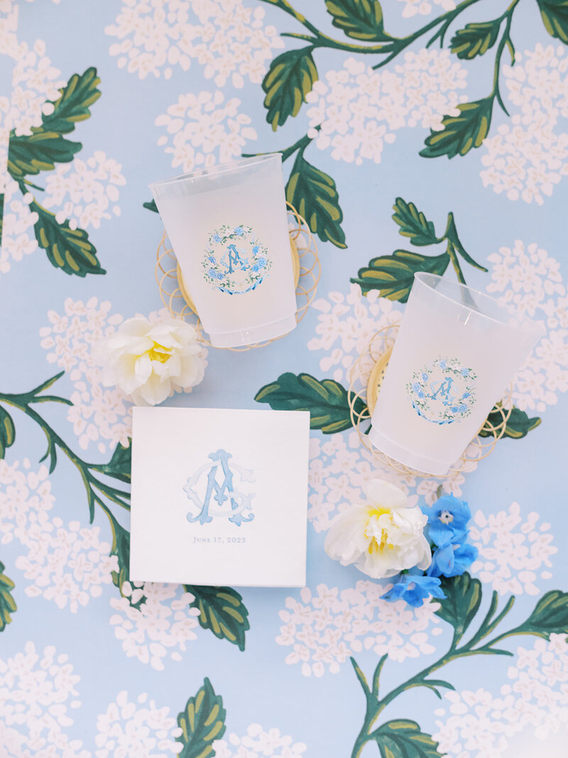 Wedding monogram frosted cups.