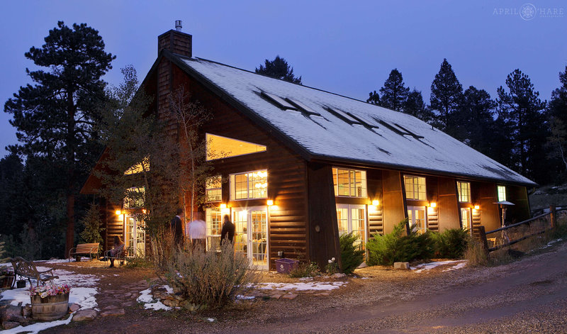 Beautiful rustic wood reception building at Meadow Creek Lodge & Event Center in Colorado