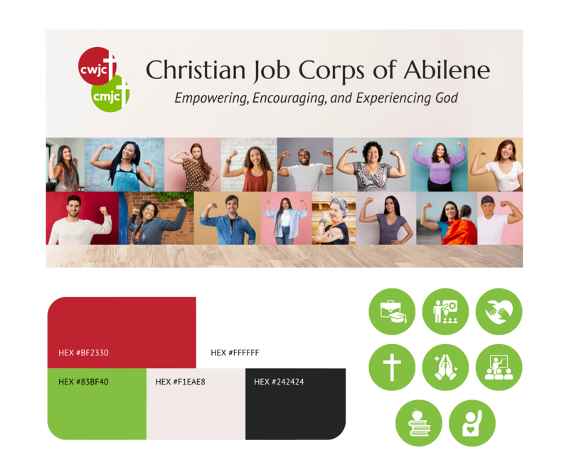 Brand color palette, custom icons, and banner graphic created for Christian Job Corps of Abilene, TX