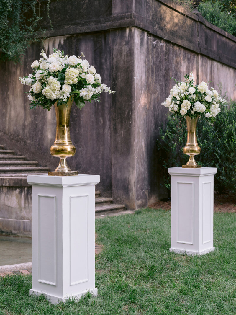 all white ceremony florals