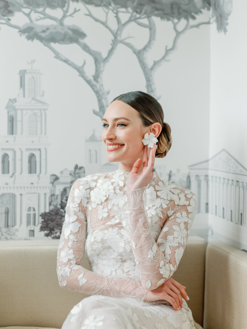 Mira Zwillinger Bridal Earrings Gown at Grand Hôtel du Palais Royal