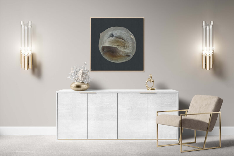 Fine Art Canvas with a natural frame featuring Project Stardust micrometeorite NMM 2365 for luxury interior design
