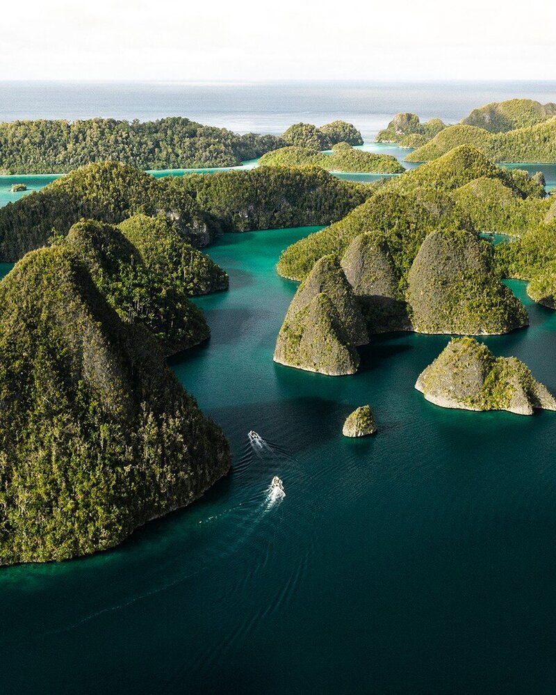Arial photo of Luxury Yacht Sailing in Raja Ampat