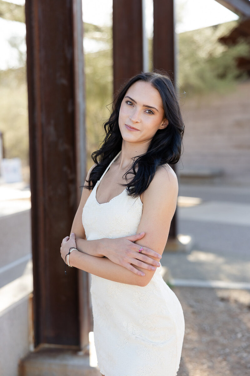 high school senior girl in an urban setting during golden hour in phoenix