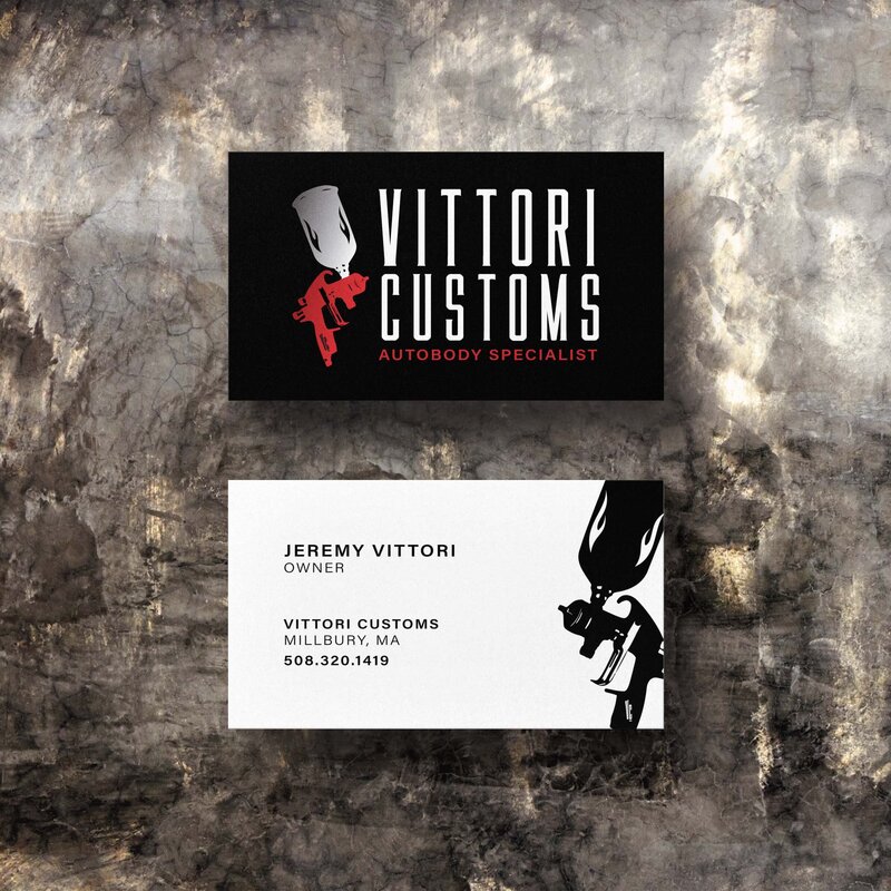 business card mockup vittori red text