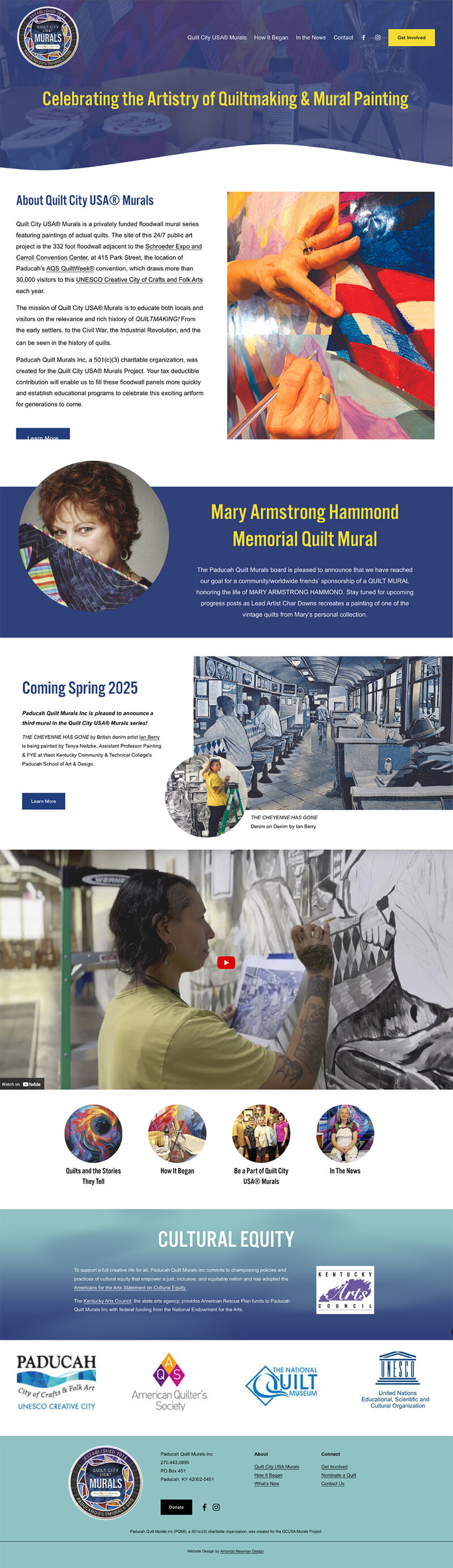 website home page for Quilt City USA murals design by Amanda Newman Design in Paducah, Kentucky