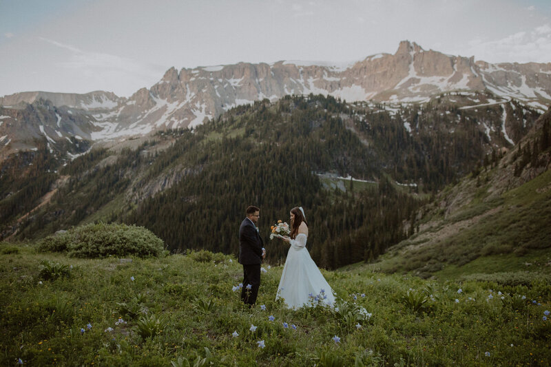 Couple reads vows surrounded by wildflowers in Yankee Boy Basin