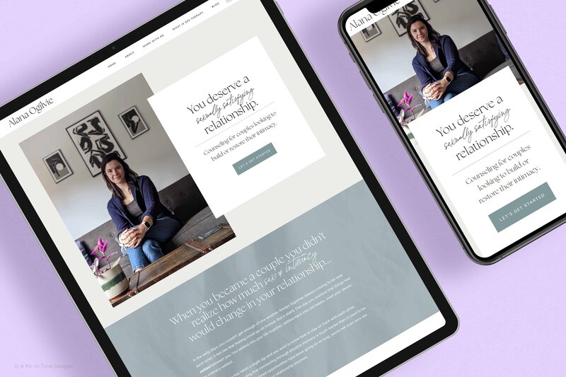 mockup of Showit website for Alana Ogilvie with purple background jpg