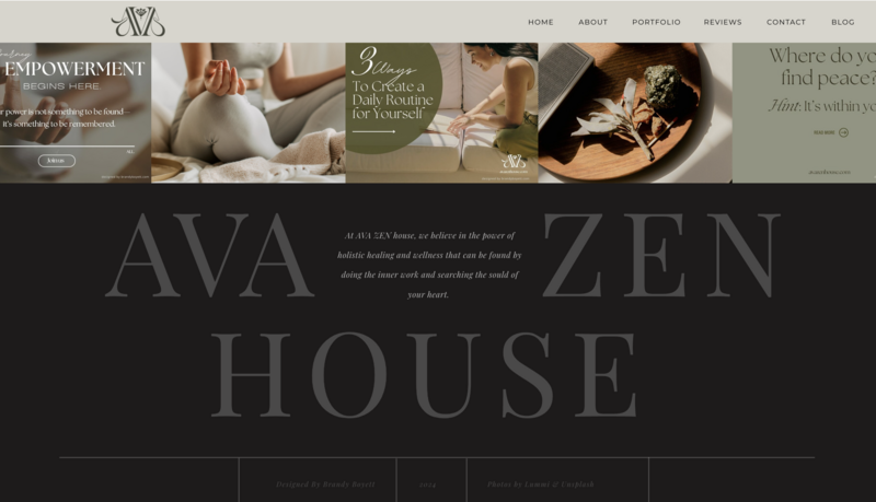Ava Zen website homepage footer design showcasing serene colors and calming user interface for a wellness brand.