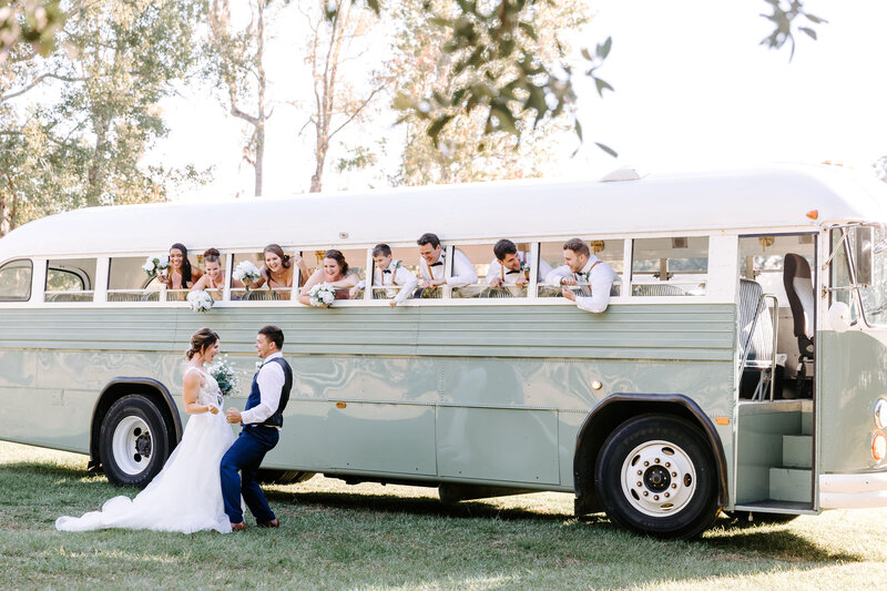 Charleston Wedding Photographers Sarah Beach Photography Bridal Party with Vintage Bus