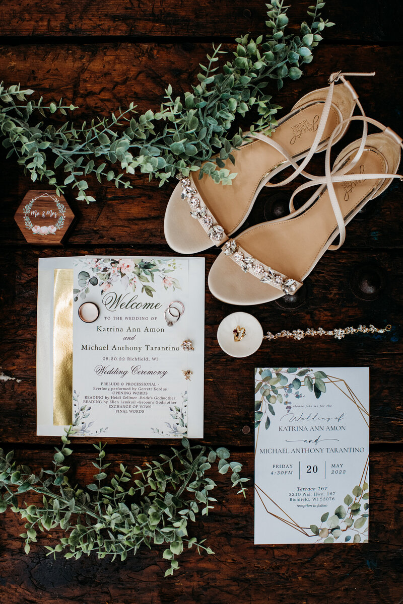 Shoes, wedding invitations,  and jewelry