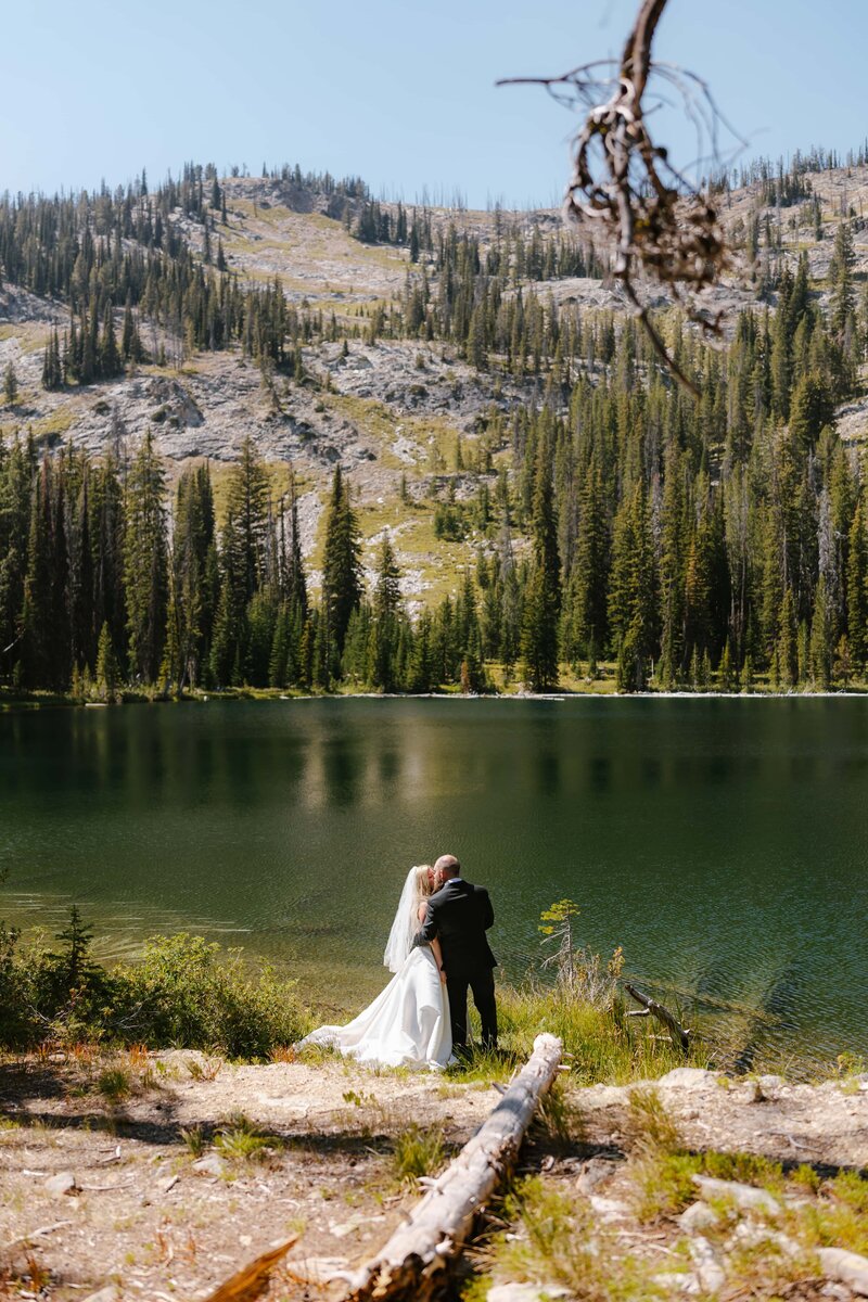 Bridal photos at a remote backcountry lake in northern Idaho