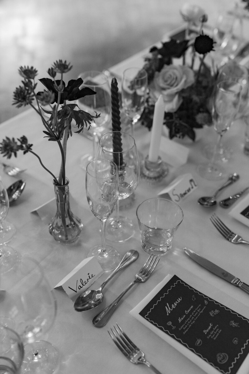 A luxury wedding table decor ready for wedding guests to arrive for an intimate wedding dinner