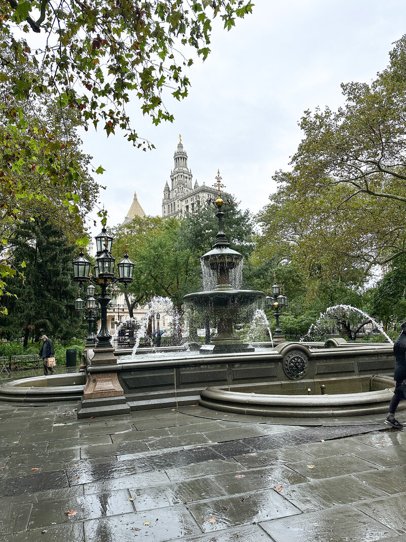 NYC city hall park fountain 