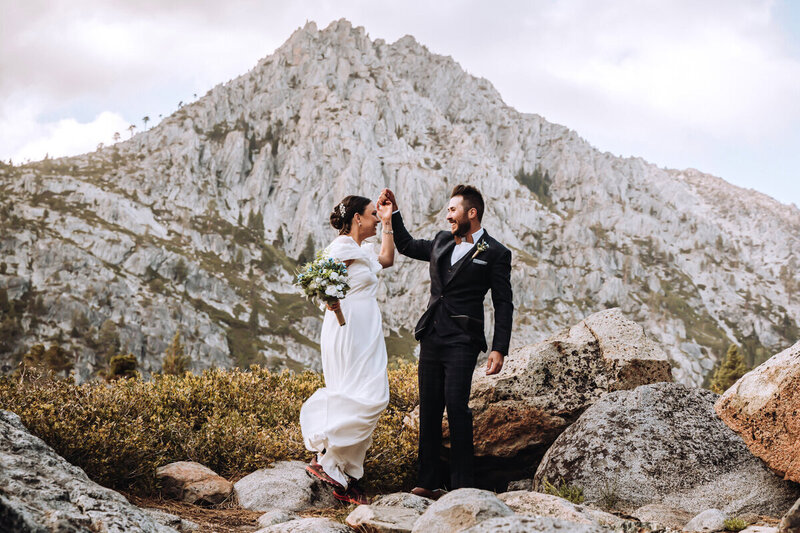 northing california elopement couple dancing in the mountains
