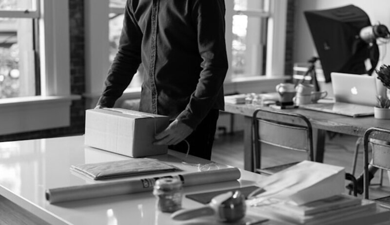 a man packing a product