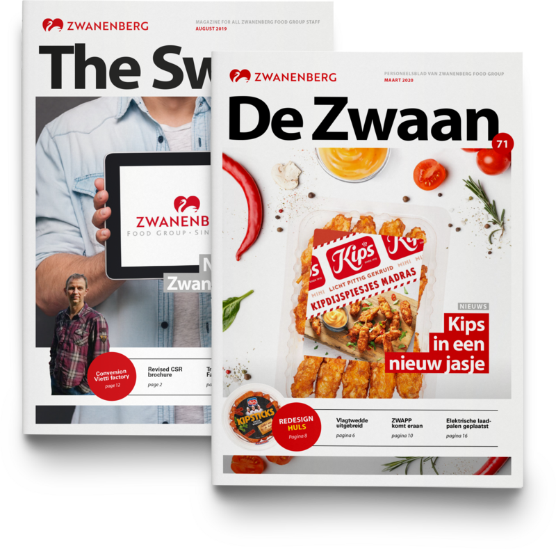 Zwanenberg personeelsblad De Zwaan en The Swan ontworpen door Studio Nijenhuis