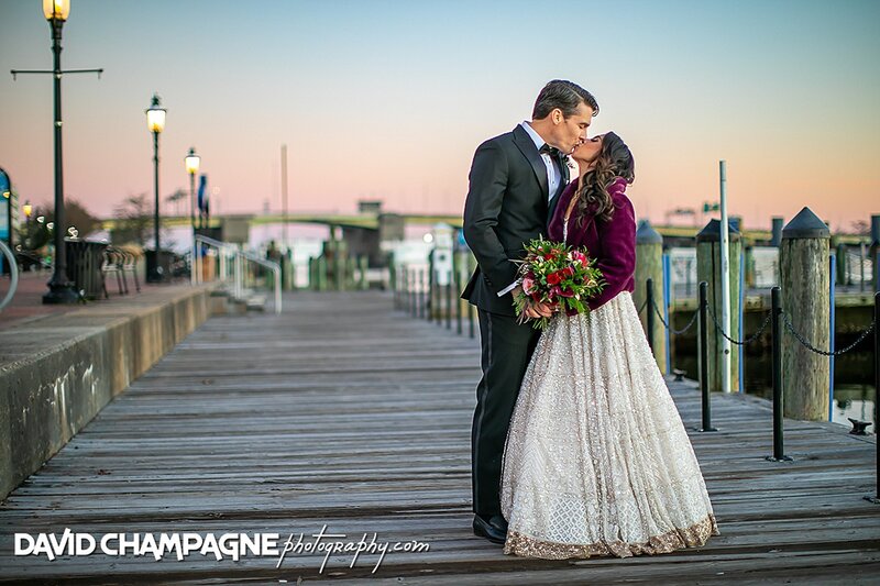 Bride and groom kissing