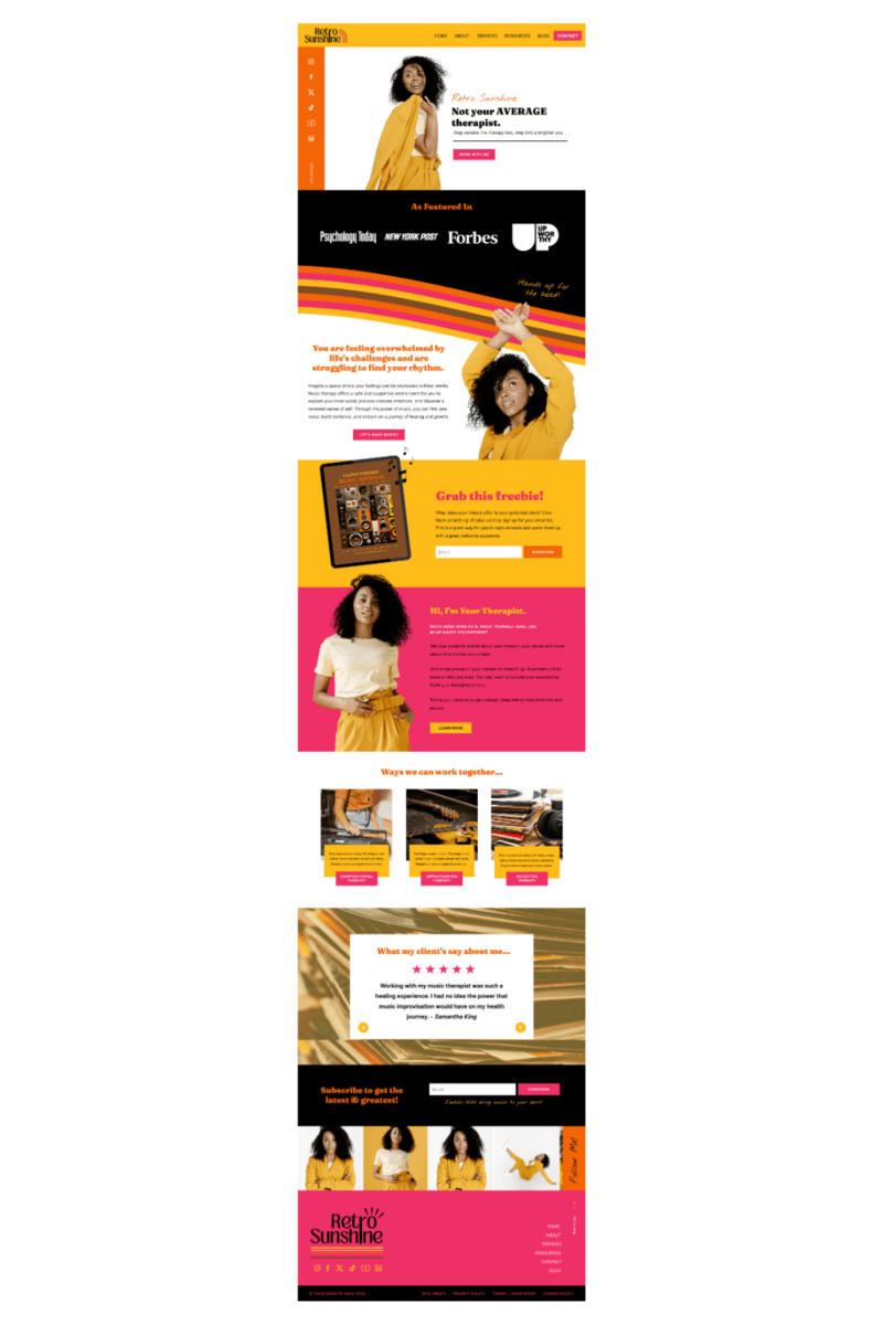 Screenshot of the Retro Sunshine Showit template