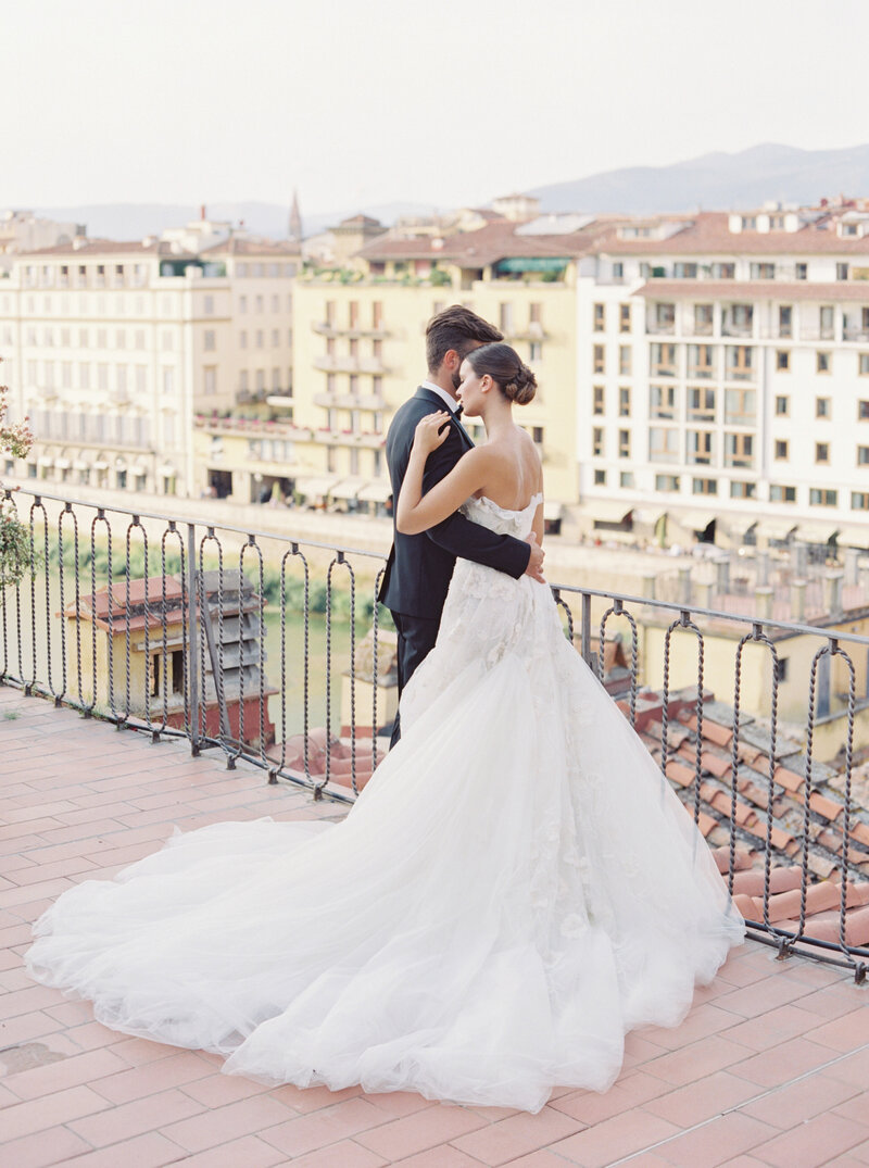 Bride and Groom on private terrace for their wedding in Florence