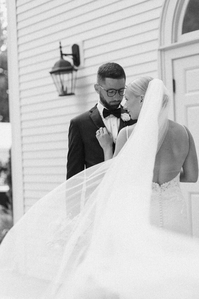 bride and groom posing