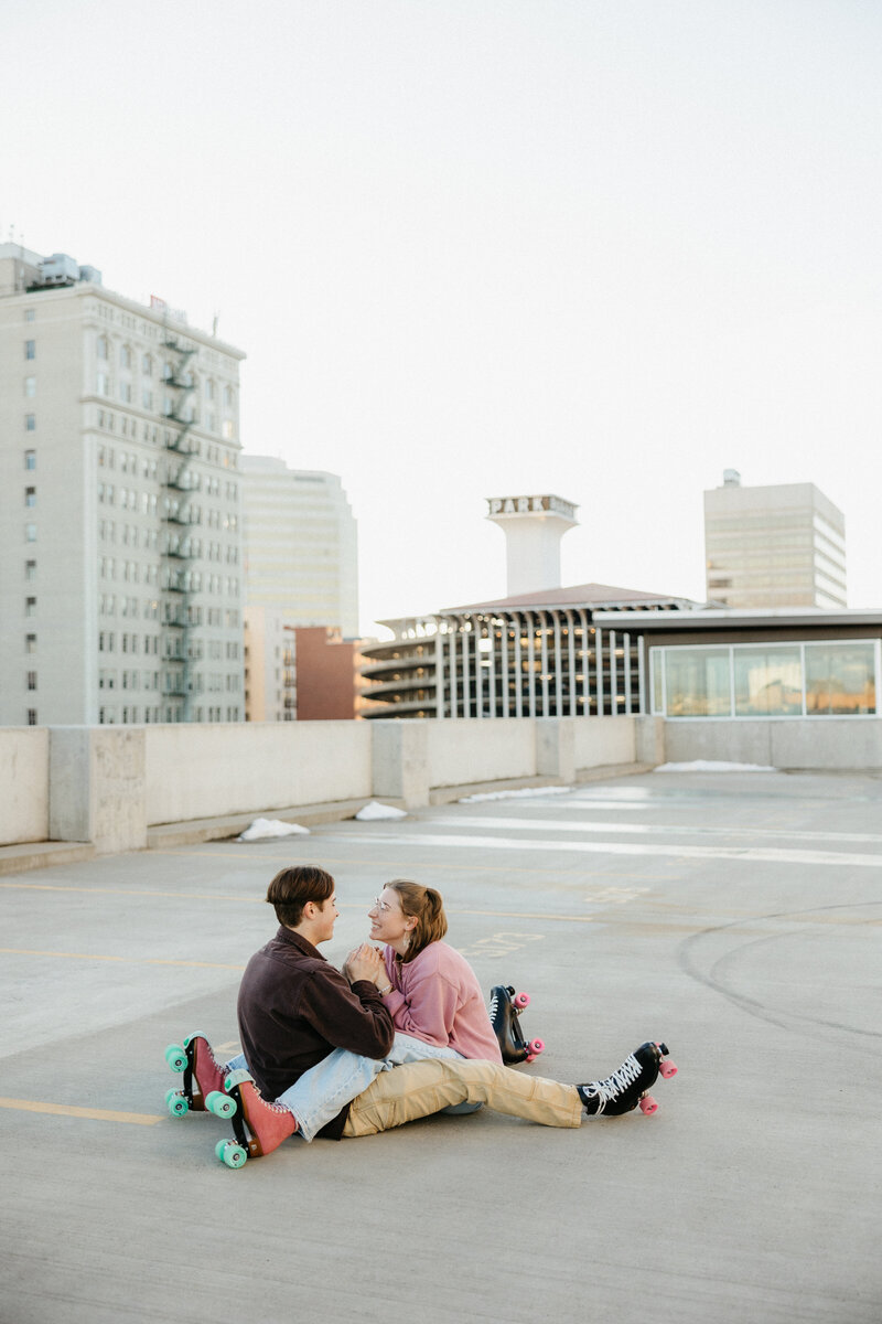 rooftop roller skating adventure couples photos