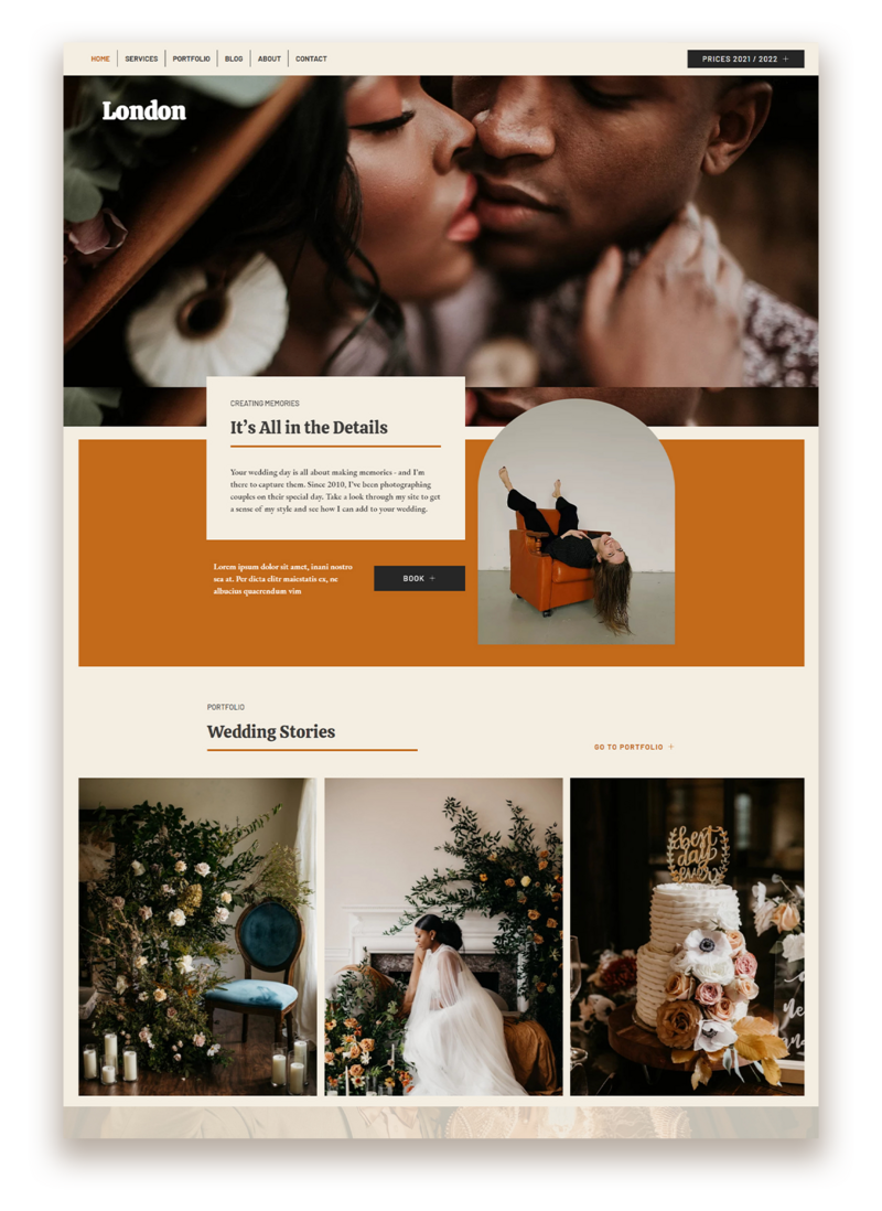 The London Wix Template is a boho and bold website template crafted for photographers to show off their portfolios.