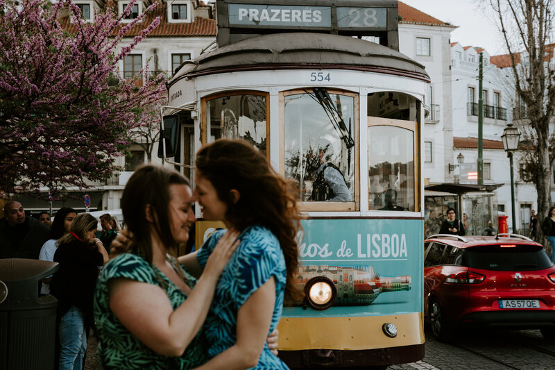 Lesbian couple getting married in Lisbon Portugal