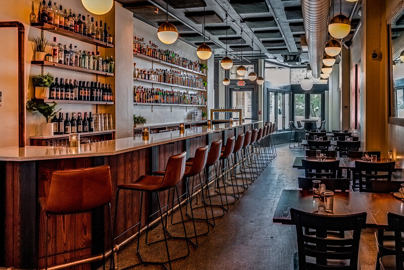 bar with stools and tables