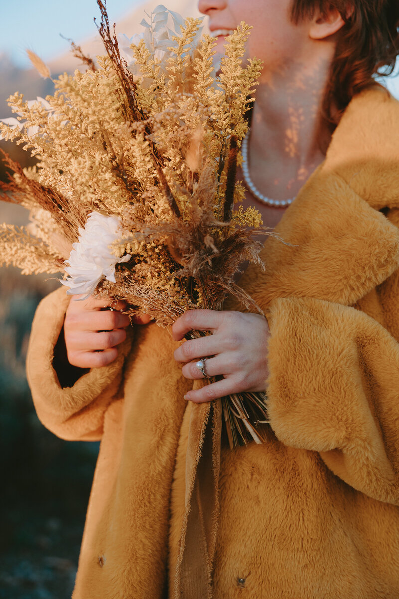 Bride holding her bouquet on her wedding day