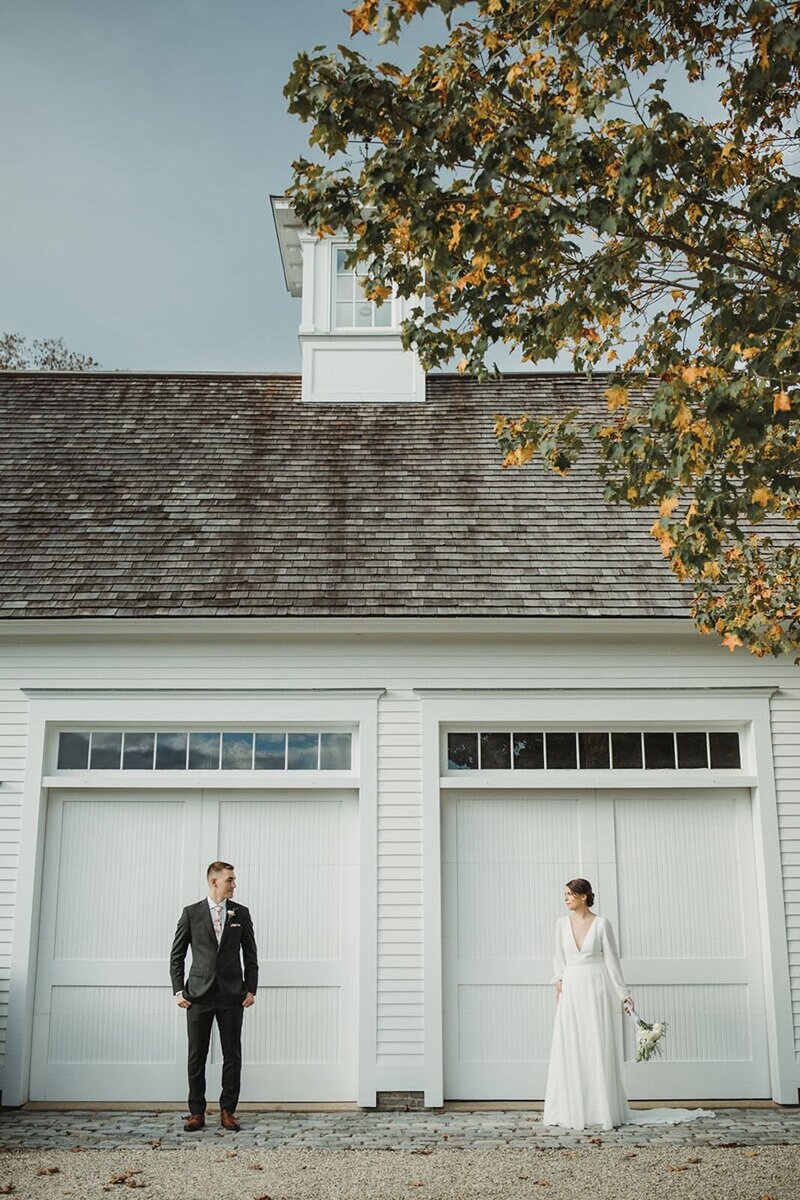 New England wedding couple posing for modern wedding photography