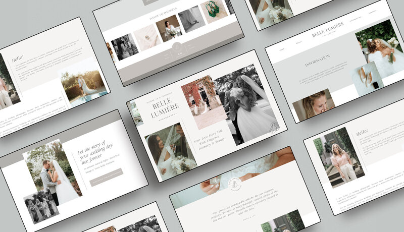 Editorial website mockup for Belle Lumière Photography shown on laptop screens