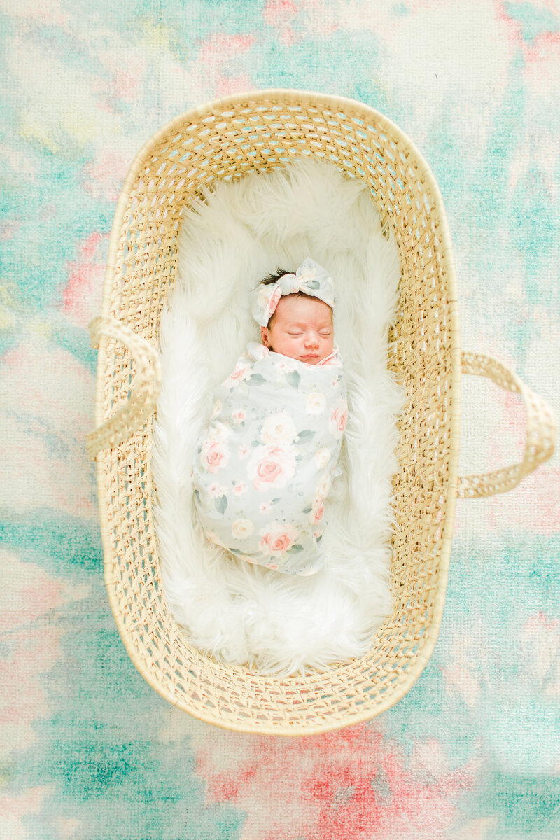 newborn baby girl in bassinet