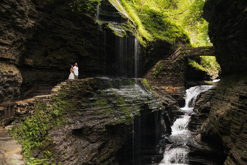 a newlywed couple eloping at Watkins Glen in the Finger Lake region of new york