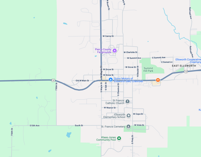 Google map showing the location of AMK Cleaning Services in Ellsworth, WI