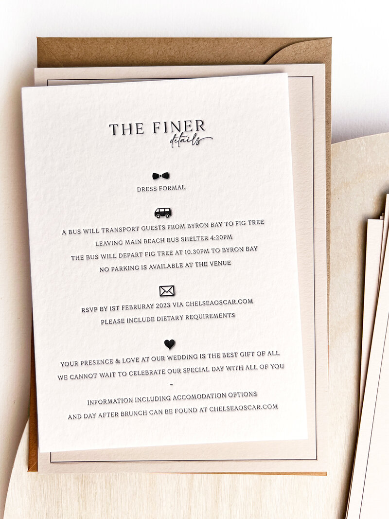 Luxury sophisticated letterpress wedding invitation details card - Chelsea