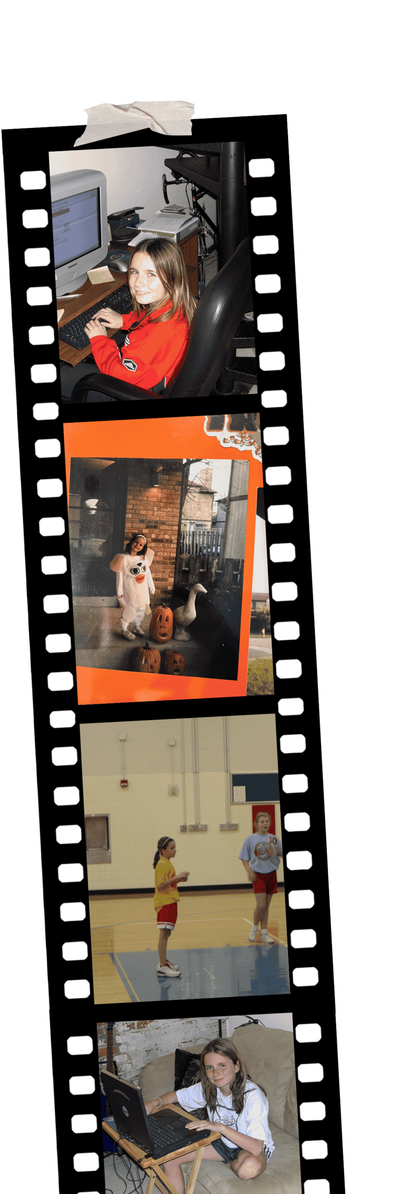 Film strip with old pictures of Jordin Brinn
