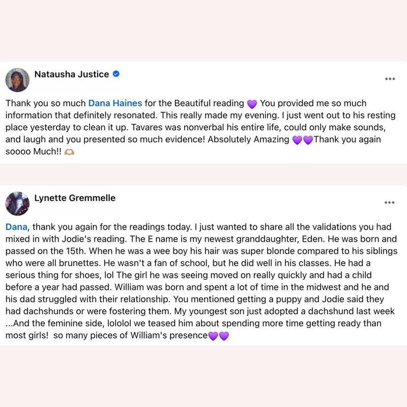 medium  testimonials with medium dana haines for psychic reading mediumship reading