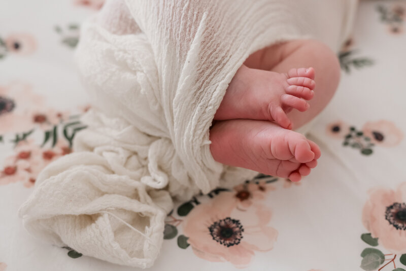 Closeup of baby's feet wrapped in a blanket