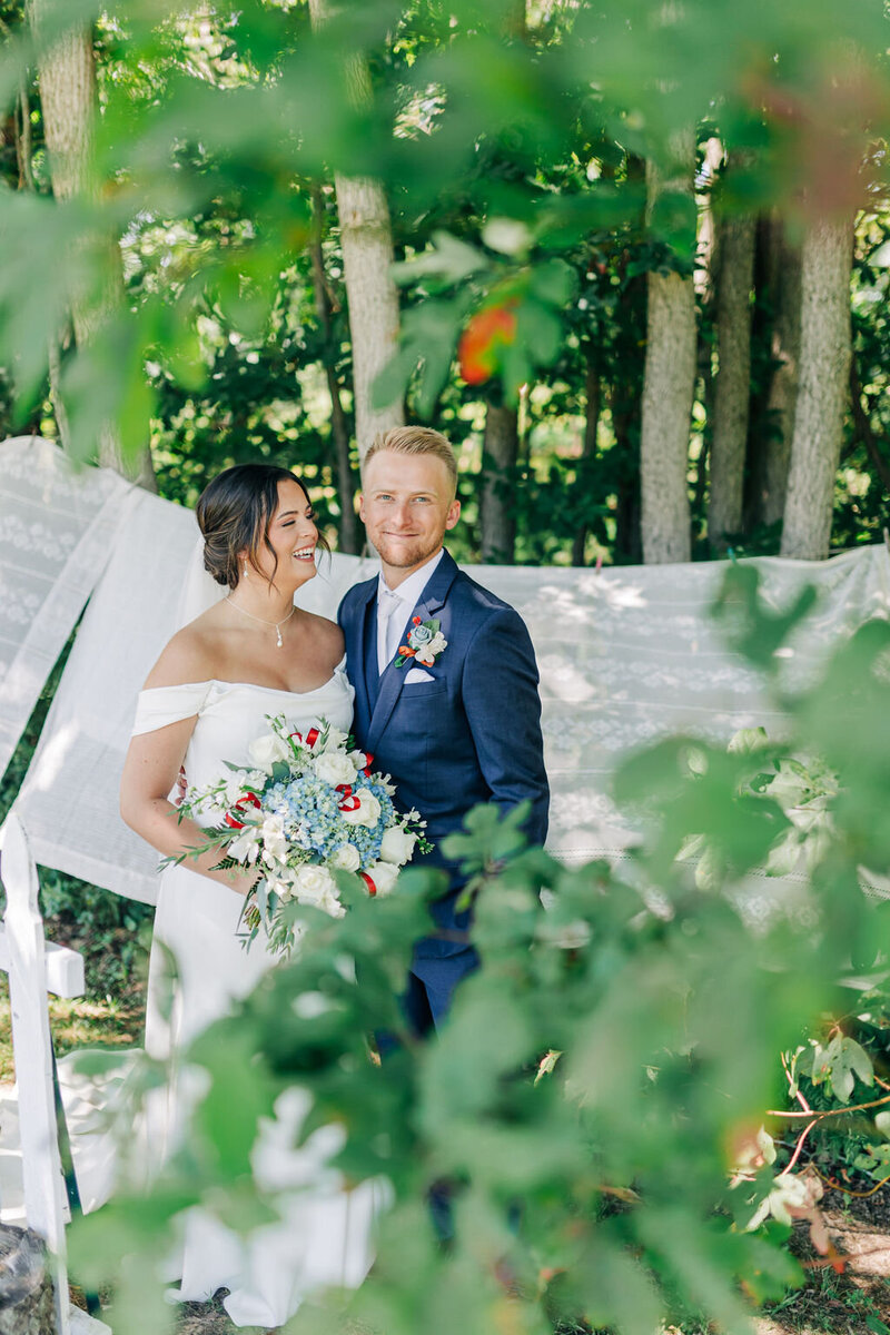 Bride and groom in sycamore at mallow run vineyards on wedding day
