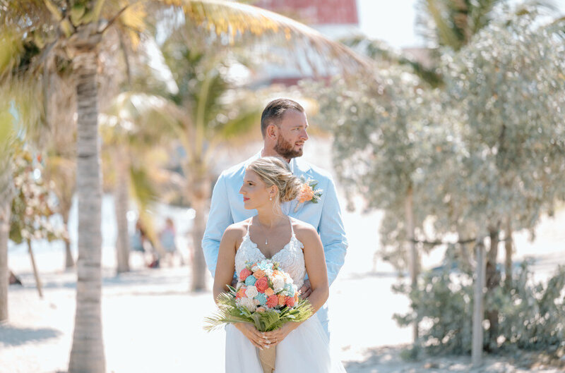 A bride and groom at their destination wedding in the Bahamas taken by a tropical destination wedding photographer