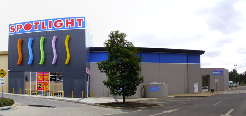Spotlight retail store project in Wagga Wagga, NSW, delivered by Serlana Constructions — featuring a reconfigured commercial space with bold, colorful facade elements and modern shopfront redesign.