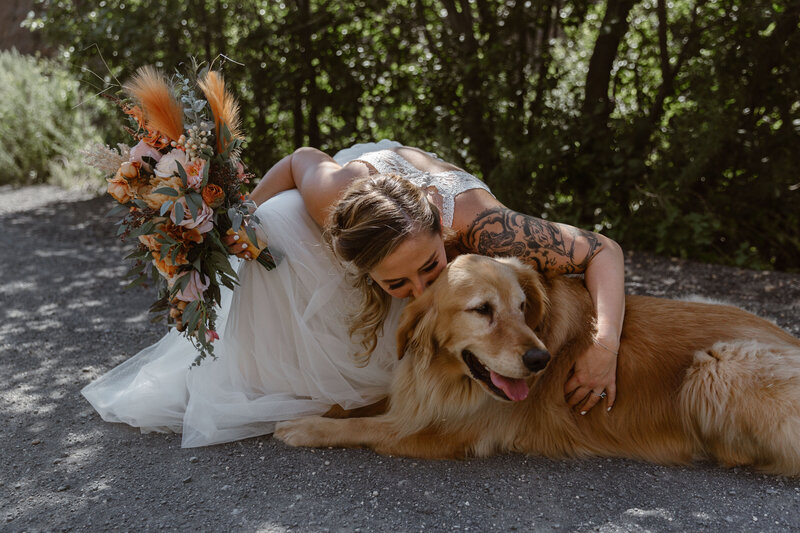 bride kissing dog