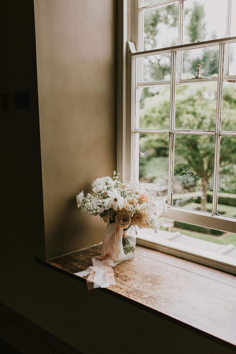 Bridal Bouquet in the window at Dewsall Court