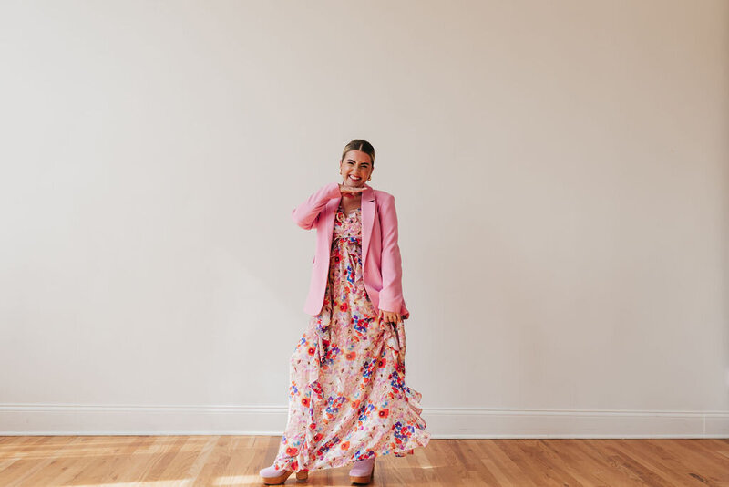 SJB Photos smiling in floral dress