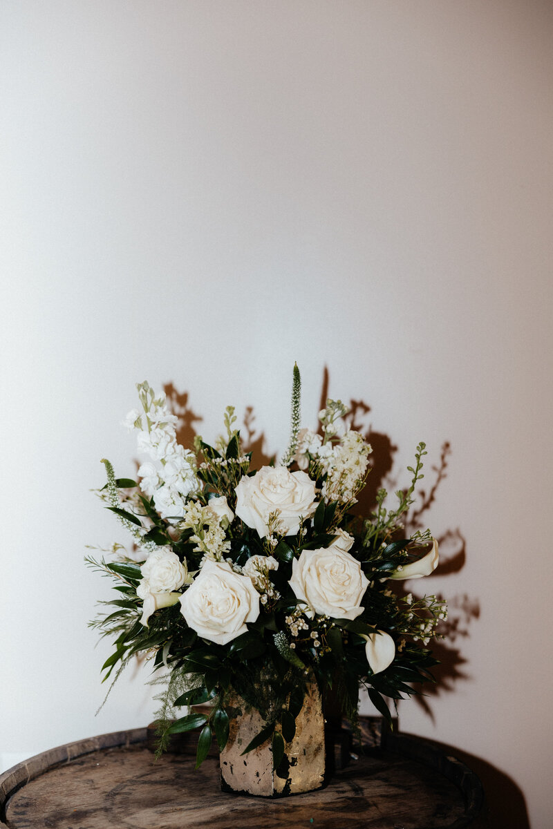 A bouquet photographed with flash.