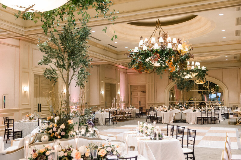 Refined Southern garden-inspired ballroom wedding with floral chandeliers and estate-style details in Oklahoma