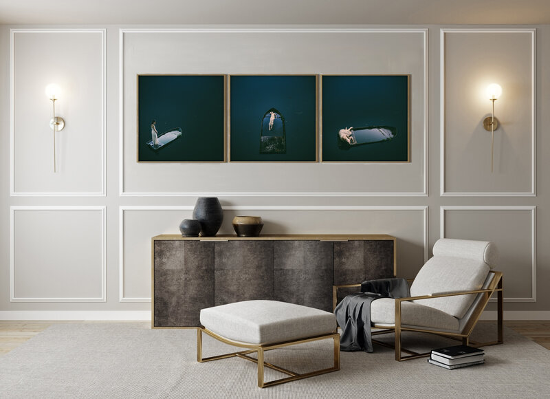 fine art prints hanging on the wall in a luxury home