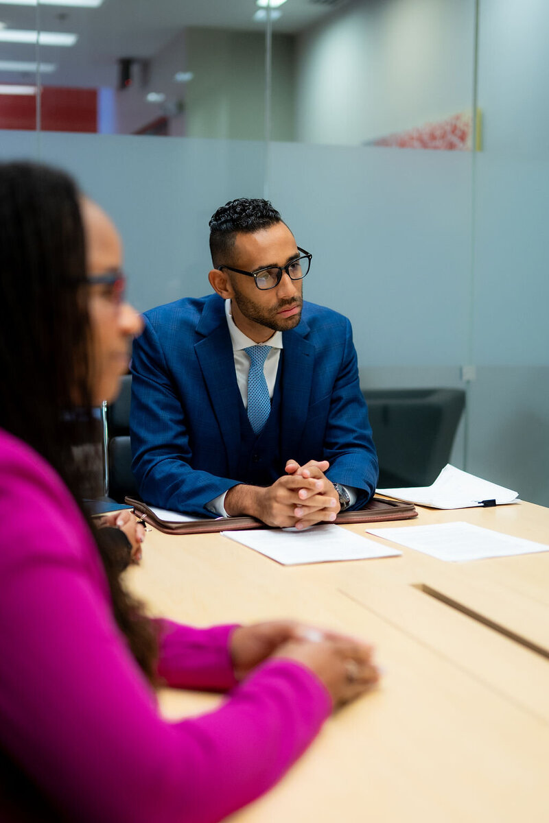 Central Ohio family law attorney listening to client during a consultation